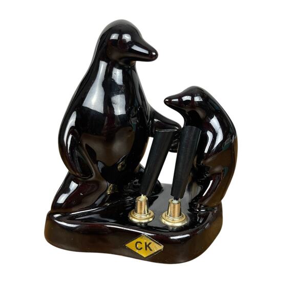 Other - Rare 1950s Japan Redware Penguins Black Pen Holder Officeware 80s Secretary